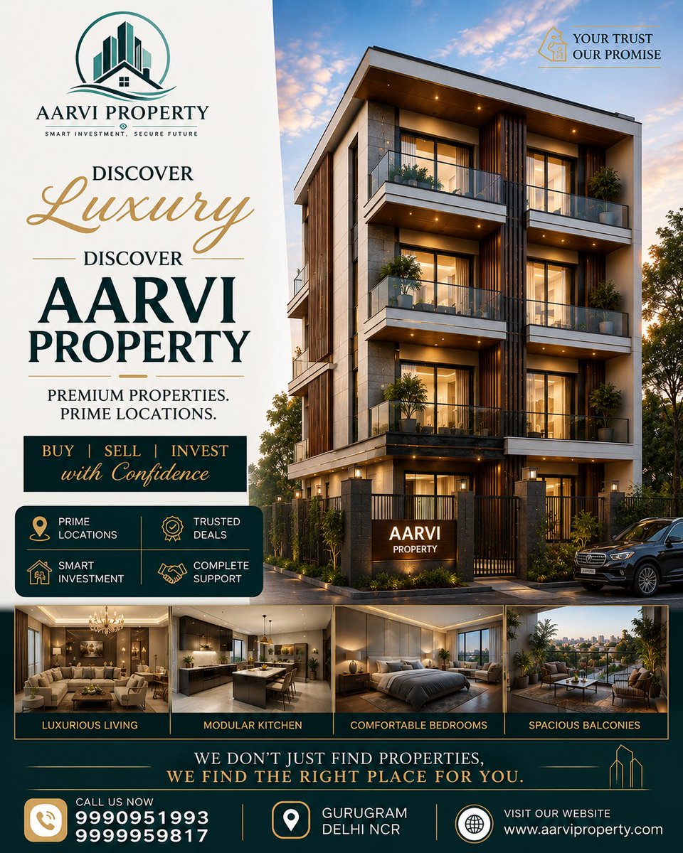 aarviproperty's tweet photo. 🏡 Find your dream home with Aarvi Property.

Premium Properties. Prime Locations. Trusted Deals.

📍 Gurugram | Delhi NCR
📞 9990951993 | 9999959817

#AarviProperty #Gurugram #RealEstate #LuxuryHomes #DreamHome https://t.co/StaK2Ni7GX