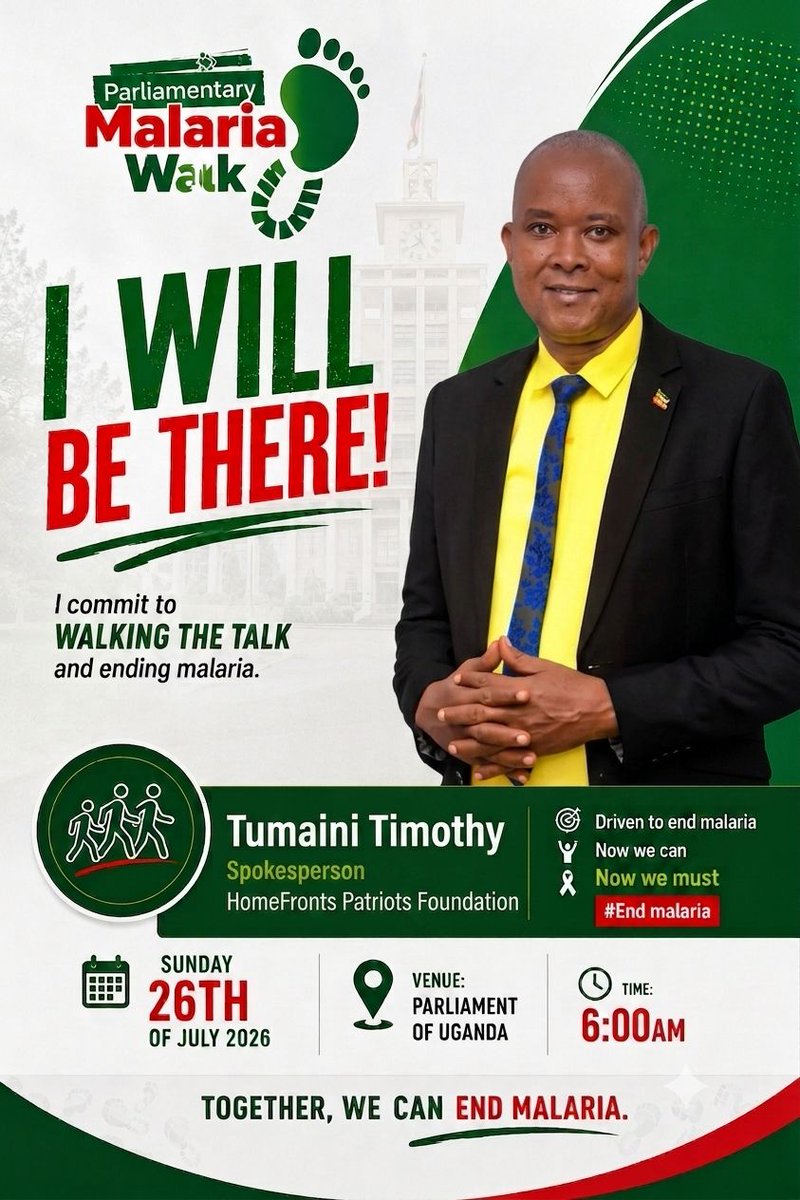 HomeFrontsPF's tweet photo. Our Spokesperson Mr. Tumaini Timothy is raising his voice against #malaria he is joining us 26th July 2026 @ObothOboth is the chief Walker don't miss , @Thomas_Tayebwa is th Patron of the Forum don't miss this journey https://t.co/dmKrTA47hR