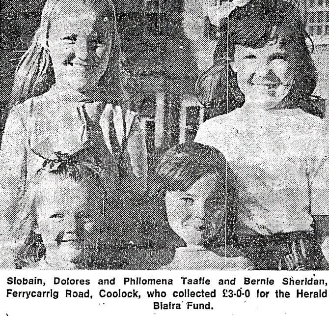OldeEire's tweet photo. Siobhan, Delores and Philomena Taffe, Bernie Sheridan, Ferrycarrig Road Coolock Dublin. Biafra fund 1969 #Ireland      

#Irelandoldandnew #Dublinhistory #Localhistory #Coolock   #Dublin #MarkJenkins https://t.co/3nAgHJ0w9M