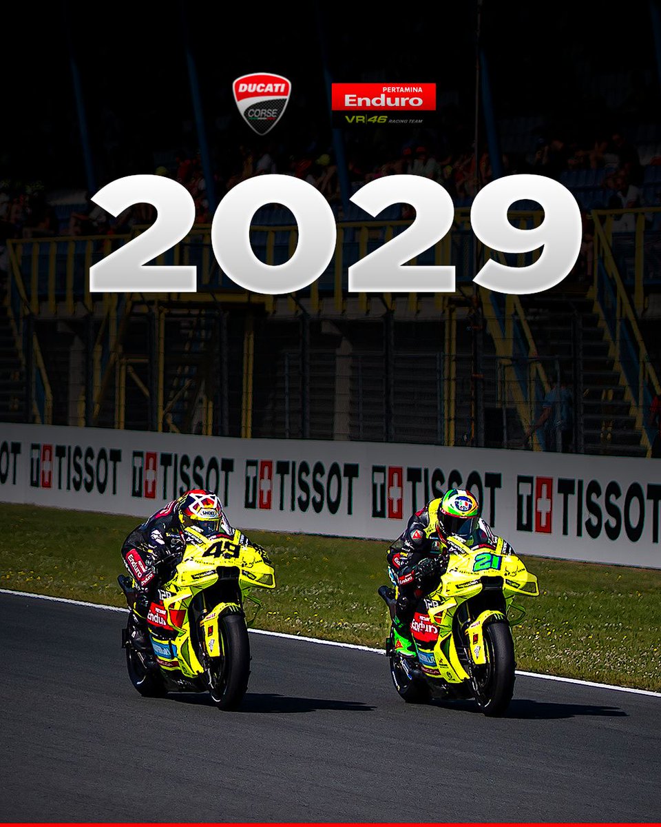 mgp1official's tweet photo. OFFICIAL: The VR46 Racing Team will remain a Ducati factory-supported team until the end of 2029  🟡🔴

#MotoGP https://t.co/R4TCrJd8lE
