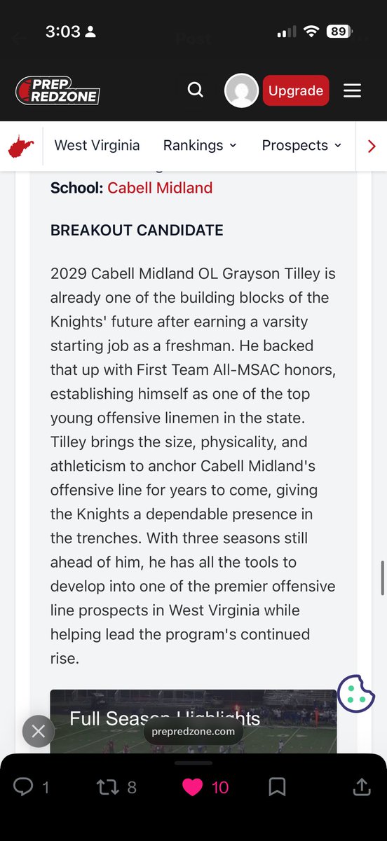GraysonTilley53's tweet photo. Thank you @PrepRedzoneWV for the write up. Let’s get to work! @FettyEric @cballengee20 @CABELLFOOTBALL https://t.co/hedYDjJ7Hc