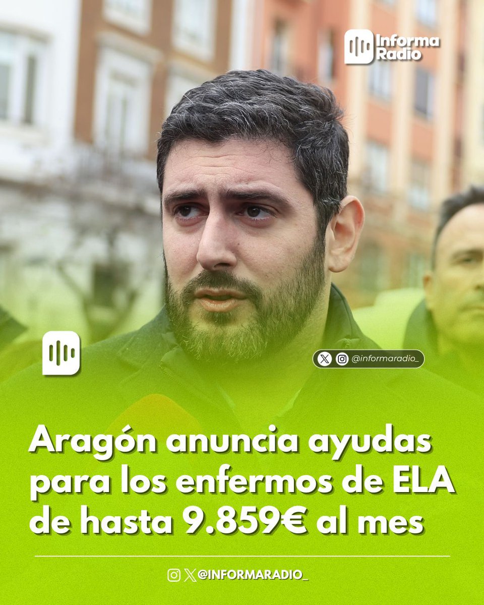 informaradio_'s tweet photo. 🟢 🇪🇸| El pacto PP-Vox en Aragón empieza a dar frutos, Nolasco saca adelante una ayuda para los enfermos de ELA de hasta 9.859€ al mes https://t.co/XBC3lo2ldS