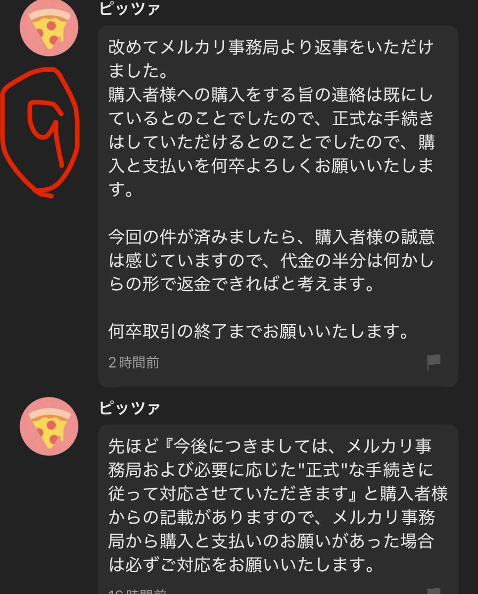 出品者は購入者の誠意に応じて半額支払い（13.5万）で許すとのこと