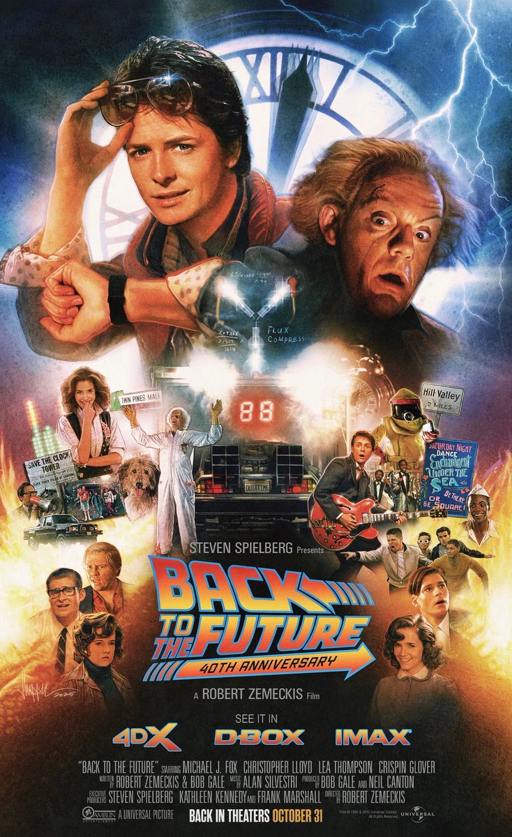 PaulShipper's tweet photo. Itโs been 41 years since we went #BackToTheFuture in cinemas! Many thanks to everyone involved in creating this cinematic gem! It was an honour to be commissioned to design and illustrate this official artwork for the 40th anniversary last year. #illustration #FilmPoster https://t.co/VQkjcqW8mi