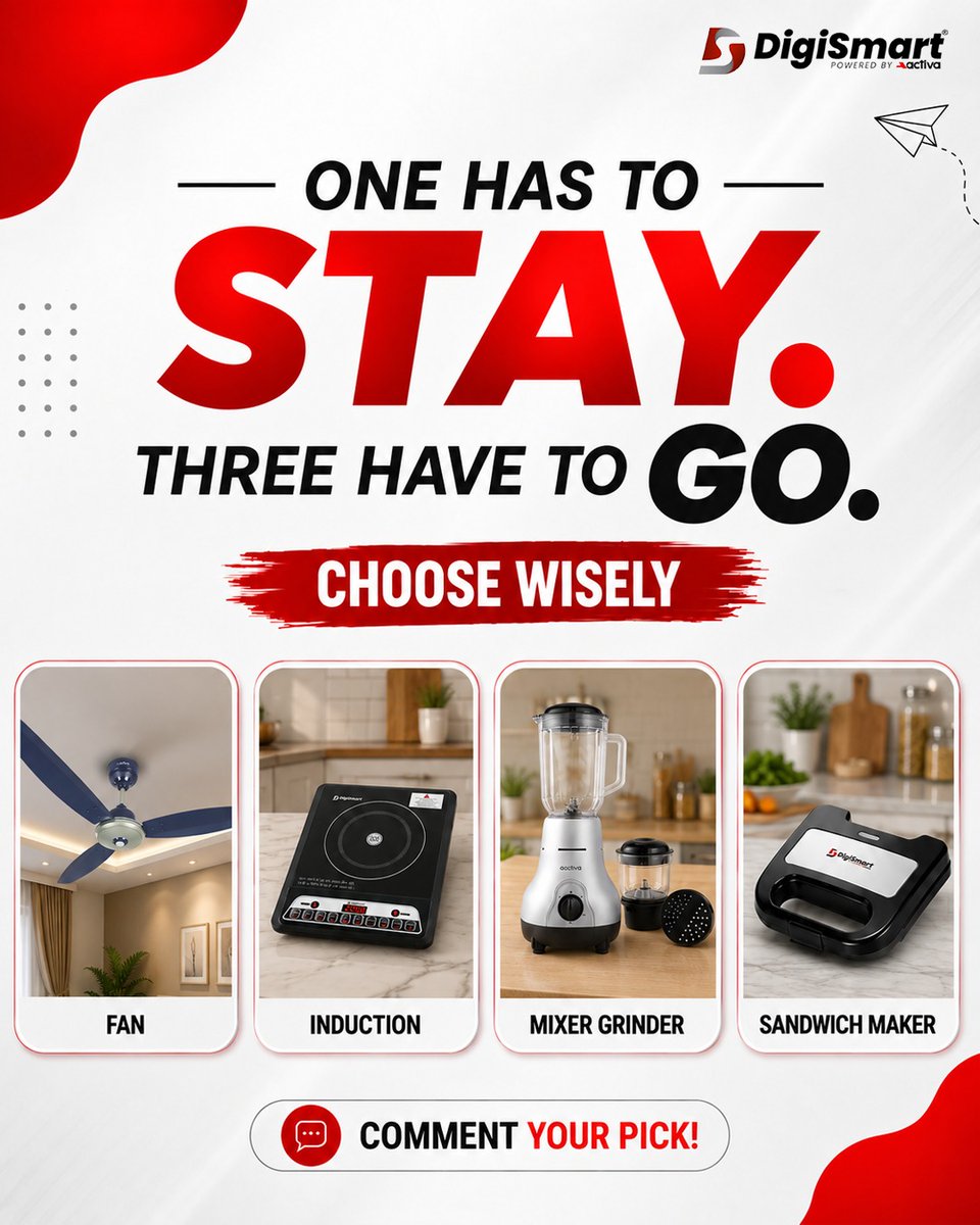DigiSmartElect's tweet photo. Now it's your turn to make the impossible choice 👀
How to Enter:
Visit @digismartofficial on Instagram!
#Giveaway #DigiSmart #TheGreatIndianApplianceDebate #SmartLiving #ContestAlert #winwithdigismart https://t.co/tF5crQdvSn