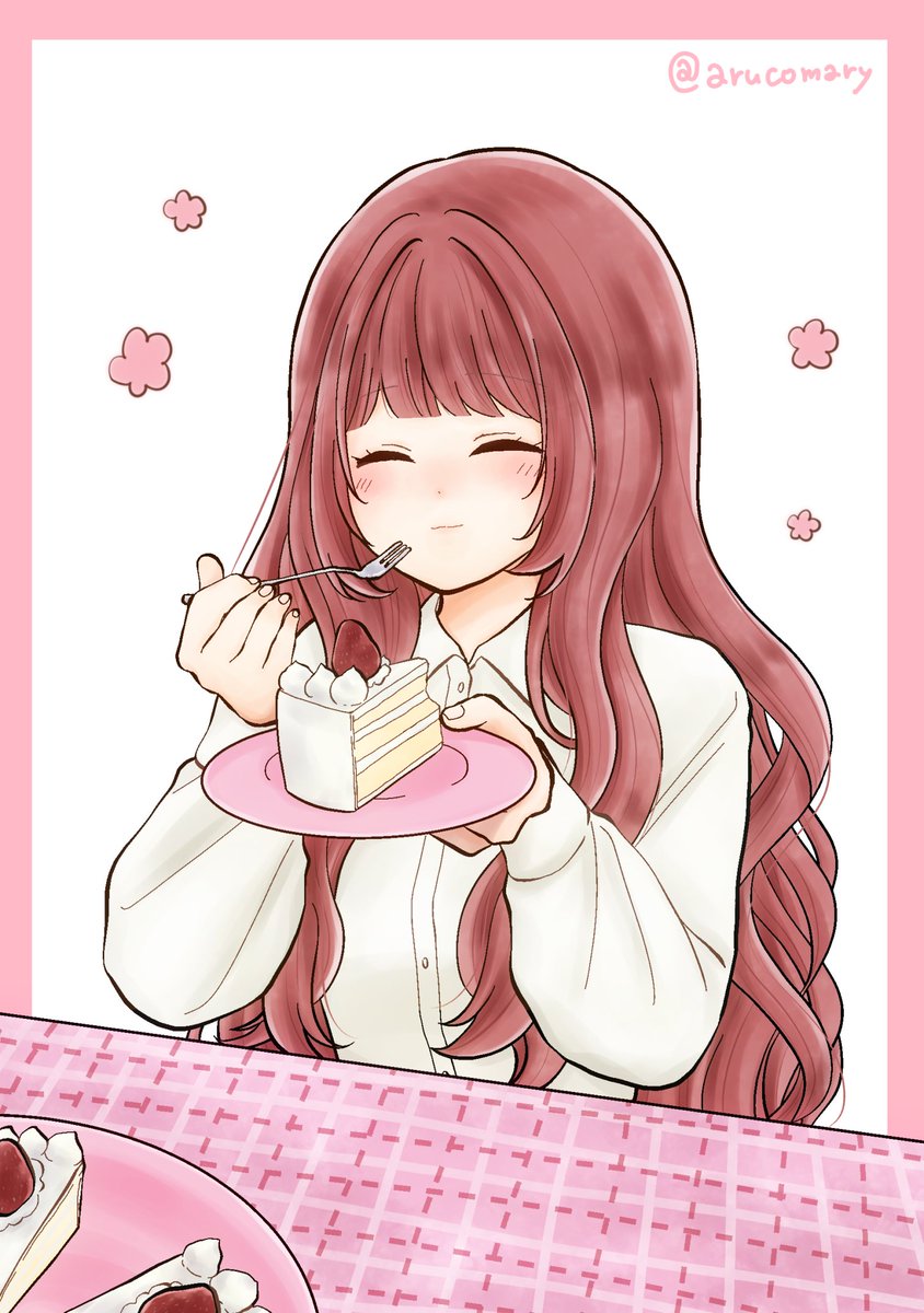 arucomary's tweet photo. ✑ケーキを美味しそうに食べる女の子🍰
ご依頼いただきありがとうございました！自由に描かせていただけて楽しかったです☻ https://t.co/omrdWjjkwl