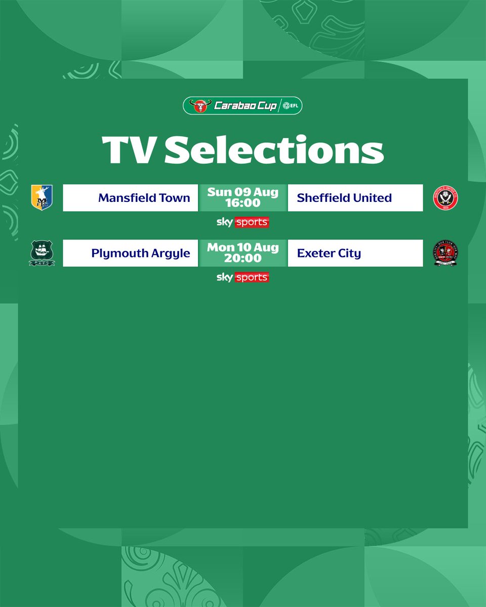 Carabao_Cup's tweet photo. Broadcast selections for Round One of the 2026/27 #CarabaoCup campaign have now been confirmed 🏆

#EFL https://t.co/cCy0Ej2HJ3