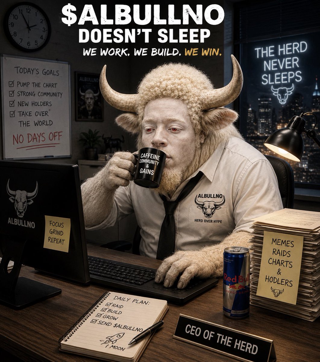 DatBihGah8's tweet photo. 🌙🦬 The market never sleeps. Neither do we.

While the world is sleeping, the $ALBULLNO herd is still grinding.

⚪️ Making memes.
⚪️ Raiding posts.
⚪️ Welcoming new holders.
⚪️ Building a community that refuses to quit.

Every hour someone discovers the Albino Brother.

This isn’t a 9-to-5.
This is a 24/7 stampede.

If you’re awake right now, you’re part of the herd that’s putting in the work while everyone else dreams.

Sleep is temporary. The grind is forever. 🦬⚪️

🌐 https://t.co/CZQVuJa7tX

CA: 8Z8V3tavd4dEy8kSJw6TJWYFMAgntbdkowwa26tGpump