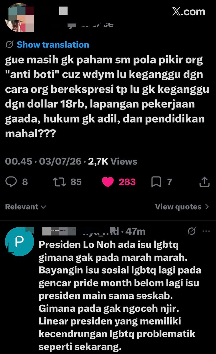 yudoyudo10's tweet photo. Kalian ga curiga kah, gerakan anti lgbt yg tiba2 meluas & masif ini digerakkan oleh siapa & untuk apa ? Screenshot di kanan bisa jadi clue siapa sebetulnya sasaran utamanya. Dari info yg gw denger, ada kubu yg ga sabar nunggu 2029 dan menggunakan segala cara utk menumbangkan gemoy dgn cara “organik” melibatkan masyarakat. Btw penempatan si buna (yg adalah utusan geng oslo) di samping gemoy dari awal tugasnya mencitrakan bhw si gemoy itu lgbt, spill sana sini, & sengaja gemulai di depan kamera