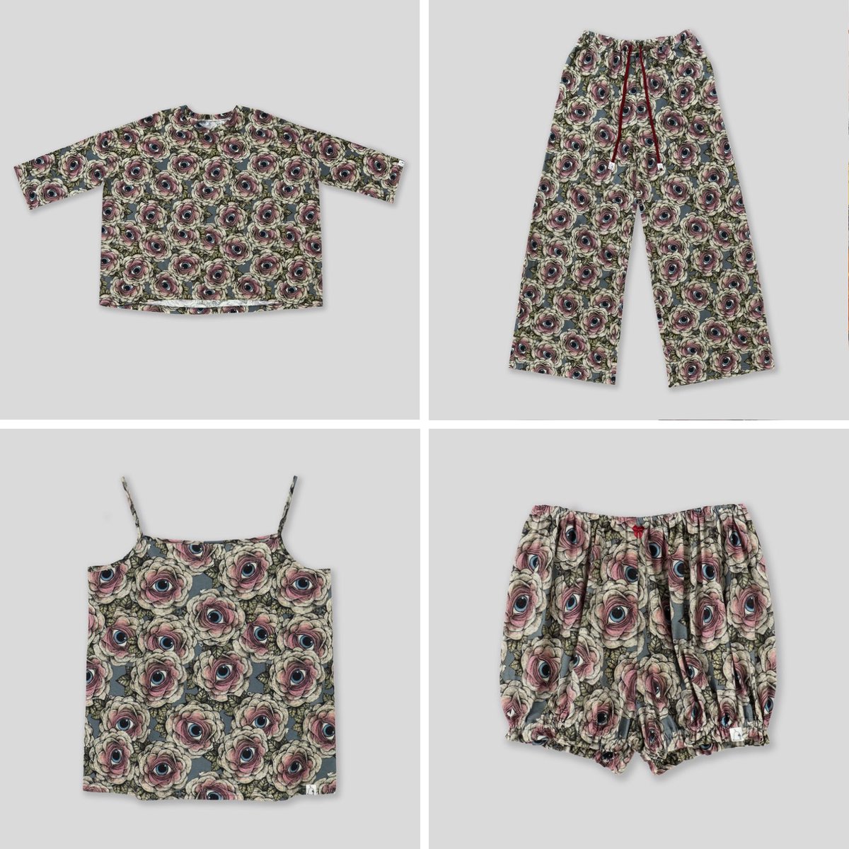 HiguchiyukoT's tweet photo. 【通販／新商品・再入荷のお知らせ】
ただいま販売中です。

〈新商品〉
https://t.co/xRVGcH7Ool
■アロハパンツ　2種
■グラスマグ　BORIS   13種
■紙袋（小）PARADE
■イージートップス・ワイドパンツ　眼花(GRY)　各種
■眼花ちゃん　キャミソールとちょうちんパンツ

〈再入荷〉
https://t.co/L0Q7Mq2j6Y
■立体作品　五放舎　眼花ちゃん、それなぁに？
■ニットトートバッグ　HERO！（BK)（PK)