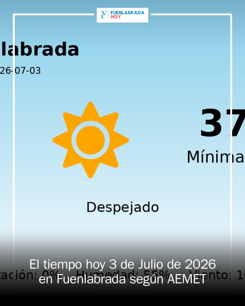 FuenlabradaEdOn's tweet photo. 🌞 ¡Hoy en Fuenlabrada! Temperaturas alcanzarán los 37°C con cielos despejados. Un día ideal para disfrutar al aire libre pero recuerda hidratarte y usar protector solar. 🌤️ #Fuenlabrada #ClimaVerano2026 #CuidadoSolar https://t.co/yTN9CQHhbP https://t.co/HyIM2WRUNz