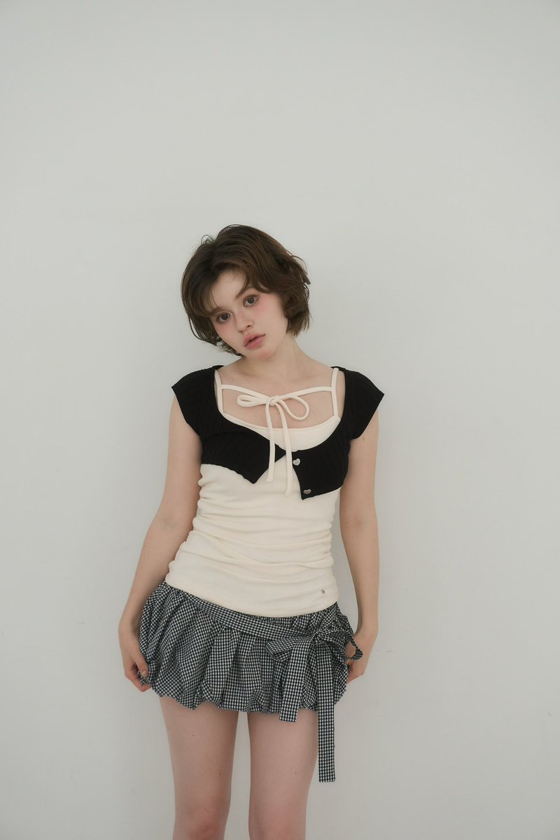 andmary リアリボンカーディガン Becky knit set tops color ice blue/black ¥11,000-tax in