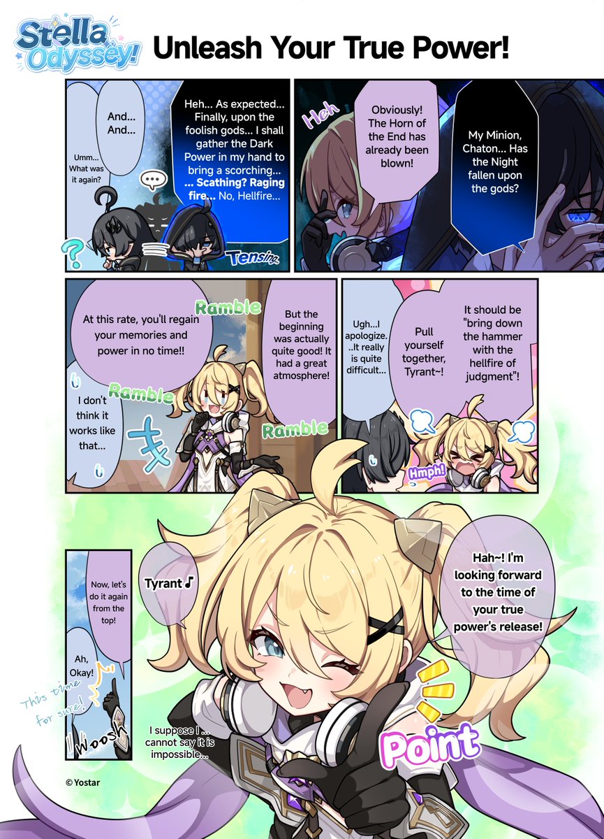 StellaSoraEN's tweet photo. 🌟Stella Odyssey🌟
Episode 08: Unleash Your True Power!

Looks like Tyrant and Chaton are performing some kind of ritual!

Something about unleashing the true power...? Sounds exciting. Let's go take a look!

Illustration: ゆきしろ (@yuki_shiro)

#StellaSora #Yostar #StellaOdyssey