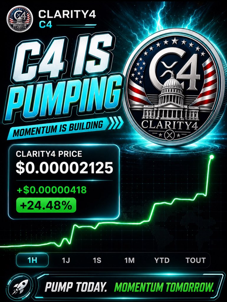 ClarityFour's tweet photo. 🚀 C4 IS PUMPING 🚀

Momentum is building fast and the Clarity4 chart is starting to move.
The narrative is alive, the community is watching, and $C4 is gaining traction. 👀📈

🌐 Website: https://t.co/K1M9aoCWXm
📄 CA / CI: AVw5JG15f4rUVqGm9ogkt46z3hqFrc2A9w3fXSSfpump

DYOR. Not financial advice.