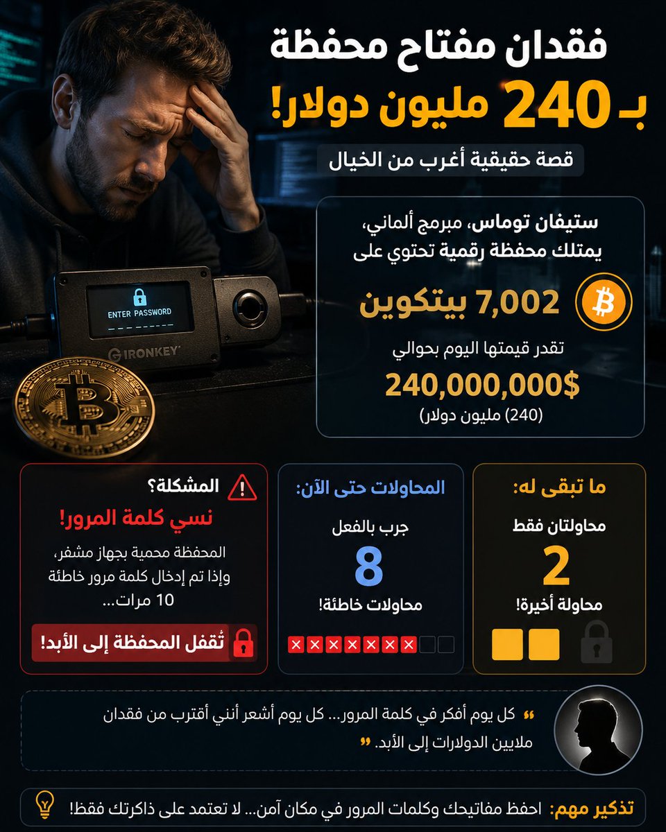 HamadaZaki930's tweet photo. فقدان مفتاح محفظة بـ 240 مليون دولار
لو كنت مكانه ماذا كنت ستفعل ؟
⚡#Bitcoin #BTC #Crypto #Cryptocurrency #Trading #StockMarket #Gold #XAUUSD #البيتكوين #العملات_الرقمية #الذهب #الاسهم #تداول #ترامب #Trump https://t.co/1dJbHcPRel