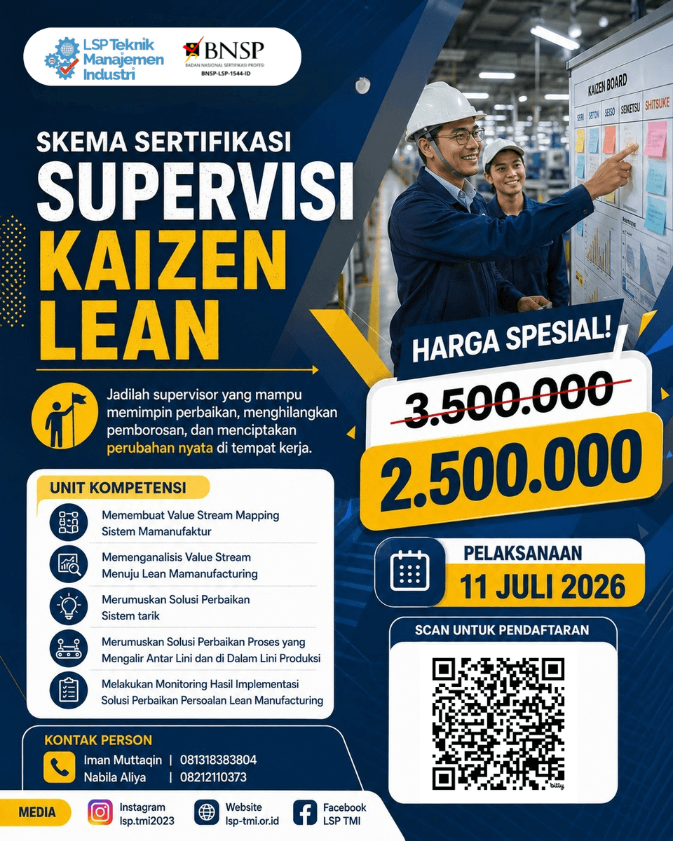 LspTmi's tweet photo. Perbaikan di tempat kerja berjalan lambat? Banyak pemborosan yang terus berulang?
Sebagai supervisor, Anda dituntut mampu meningkatkan produktivitas, mengurangi waste, dan menciptakan budaya perbaikan berkelanjutan. Namun tanpa metode yang tepat. https://t.co/3ot1ul4e9S