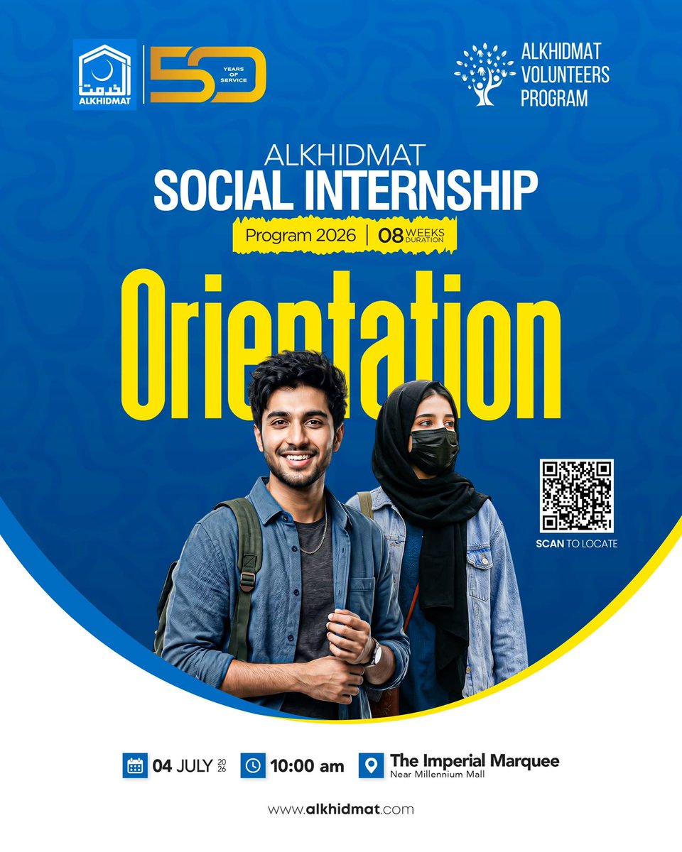 alkhidmatKHI's tweet photo. Turn your passion into purpose!
Join the Alkhidmat Social Internship Program 2026 Orientation and begin an 8-week journey of learning, leadership, teamwork, and meaningful community service.
#Alkhidmat #SocialInternship2026 #OrientationDay #AlkhidmatVolunteers #YouthForChange https://t.co/CFX6C8MLcw