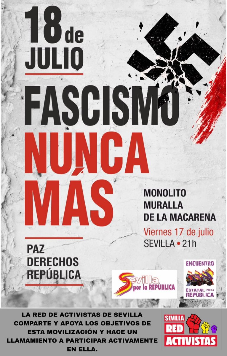 plataformaspr's tweet photo. Frente al odio, memoria. Frente al fascismo, democracia.

Este 17 de julio nos reunimos para reivindicar la memoria de quienes defendieron la libertad y para reafirmar un compromiso irrenunciable: el fascismo, nunca más.

#18DeJulio
#FascismoNuncaMás https://t.co/yIxMBzCrAq