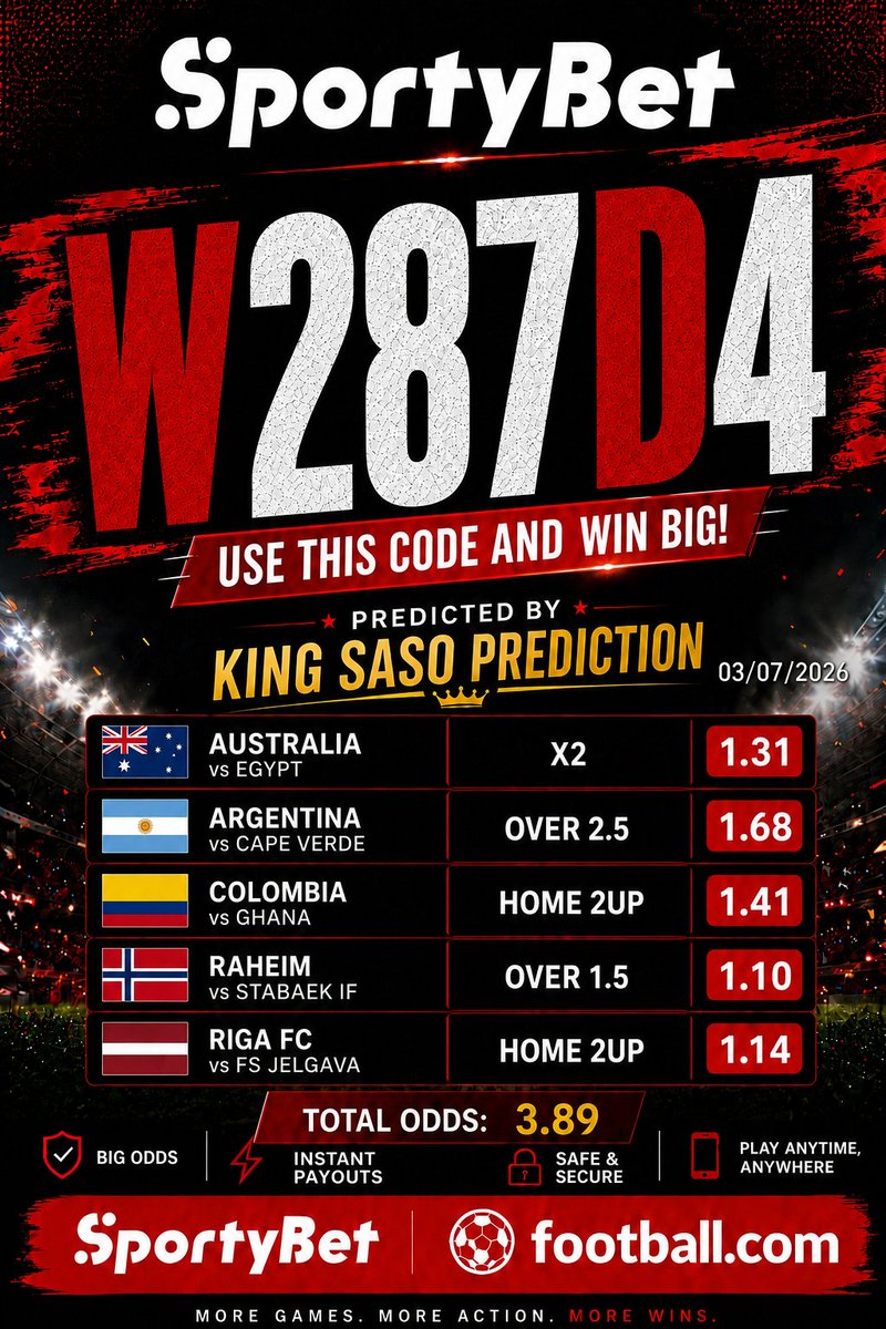 SasoPredictions's tweet photo. @BOSSTIPZ22 FREE PICK: 3.89 odds

Booking code: W287D4
Bet responsibly +18
Follow us or you might not see our post again. https://t.co/1lHR9ilJY1