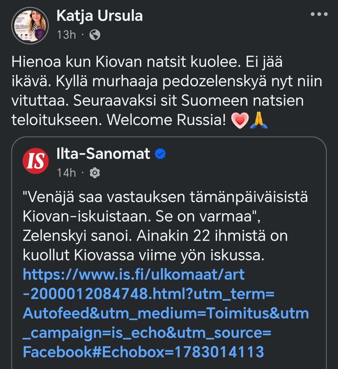 vitjavaari's tweet photo. Kursula on tehnyt näyttävän paluun FB:n puolella. Vai oliko se siellä koko ajan? En tiedä.

Enivei, joku vois kertoa Kursulalle millaisella tasolla mielenterveyspotilaiden hoito on ryssälässä 😳 https://t.co/M78ua2oMlD