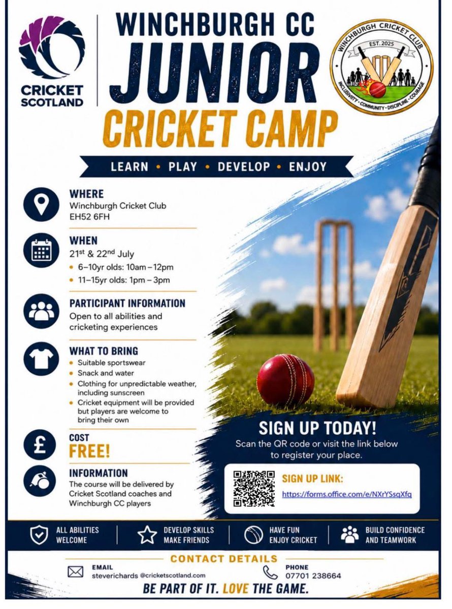 AS_Winchburgh's tweet photo. Winchburgh Cricket club are running a free camp! https://t.co/48eYD6rqYd