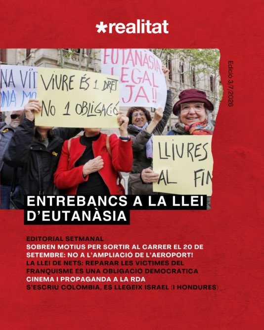 larealitat's tweet photo. 🔴 NOVA EDICIÓ!

📰 Bon dia! És divendres i ja saps què passa: torna la realitat. En aquesta edició parlem sobre els entrebancs a la llei d'eutanàsia, la llei de nets per reparar les víctimes del franquisme, i molt més. Tota l’actualitat a l’editorial. Bon cap de setmana.

🧶 FIL https://t.co/fTioVEtE4V