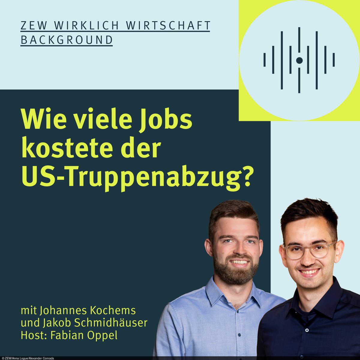 ZEW's tweet photo. 🎙️🆕 Neue Folge #ZEW Wirklich Wirtschaft
Wie viele Jobs kostete der US-Truppenabzug? 🇺🇸📉
Die Studienautoren Jakob Schmidhäuser &amp; Johannes Kochems sprechen mit Fabian Oppel über wirtschaftl. Folgen sowie Lehren für den geplanten Abbau von US-Truppen.
🎧 ➡️ https://t.co/QjelrqYv23 https://t.co/Oe1WPRfSmz