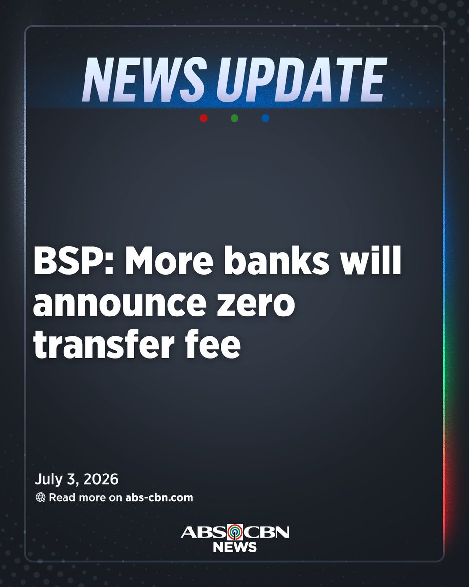 ABSCBNNews's tweet photo. Bangko Sentral ng Pilipinas Governor Eli Remolona Jr. reveals more banks will follow the zero transfer fee announced by BPI, RCBC.

He says it will happen “in about two days.” | via @jekkipascual https://t.co/34RE7VTc18