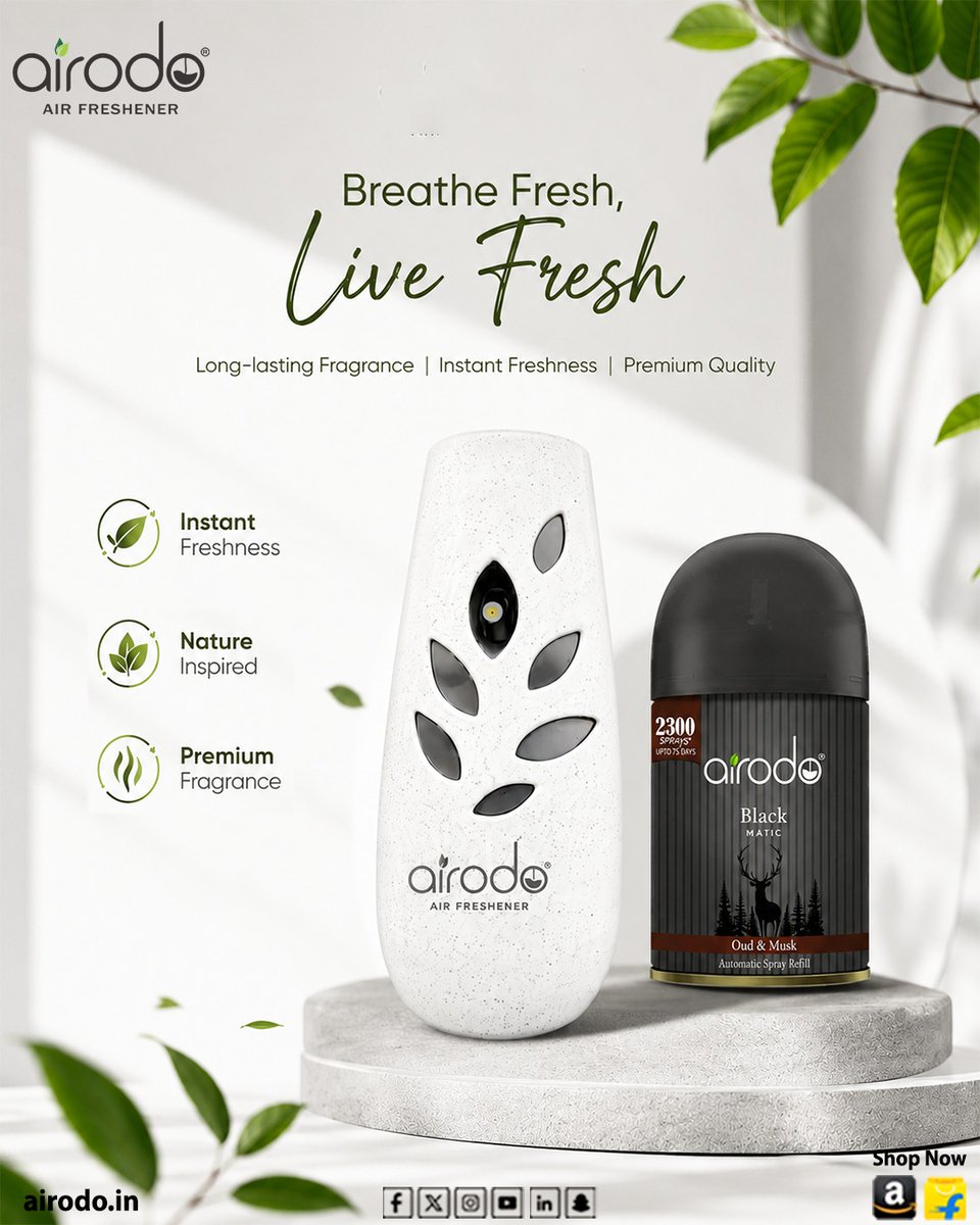 airodo_in's tweet photo. 🌿 Breathe Fresh, Live Fresh! ✨
Experience the premium fragrance of Airodo Black Matic Oud &amp; Musk Air Freshener. Long-lasting freshness, instant odor control, and a luxurious aroma for every space.🍃
#Airodo #AirFreshener #OudAndMusk #FreshHome #HomeFragrance #InstantFreshness https://t.co/R2v2FbB1r5