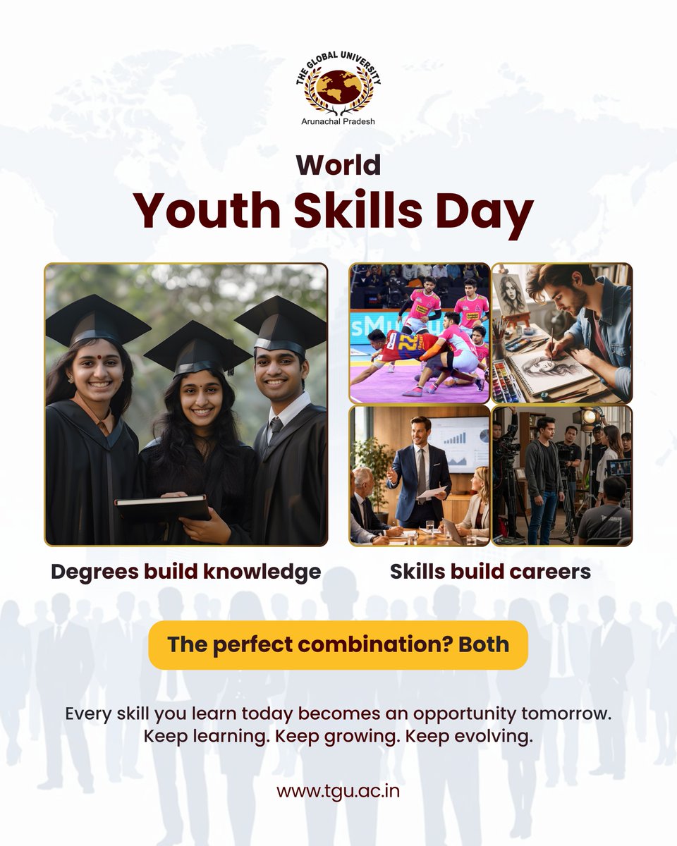 theglobaluni's tweet photo. World Youth Skills Day 🌍

Degrees build knowledge, but skills build careers. 💡

👉 Visit: https://t.co/hlnqDntEBf

#theglobaluniversity #tgu #worldyouthskillsday #skillsdevelopment #careergrowth #learningeveryday #youthempowerment #educationmatters #futureready #exploremore https://t.co/8T3SuCLSP6
