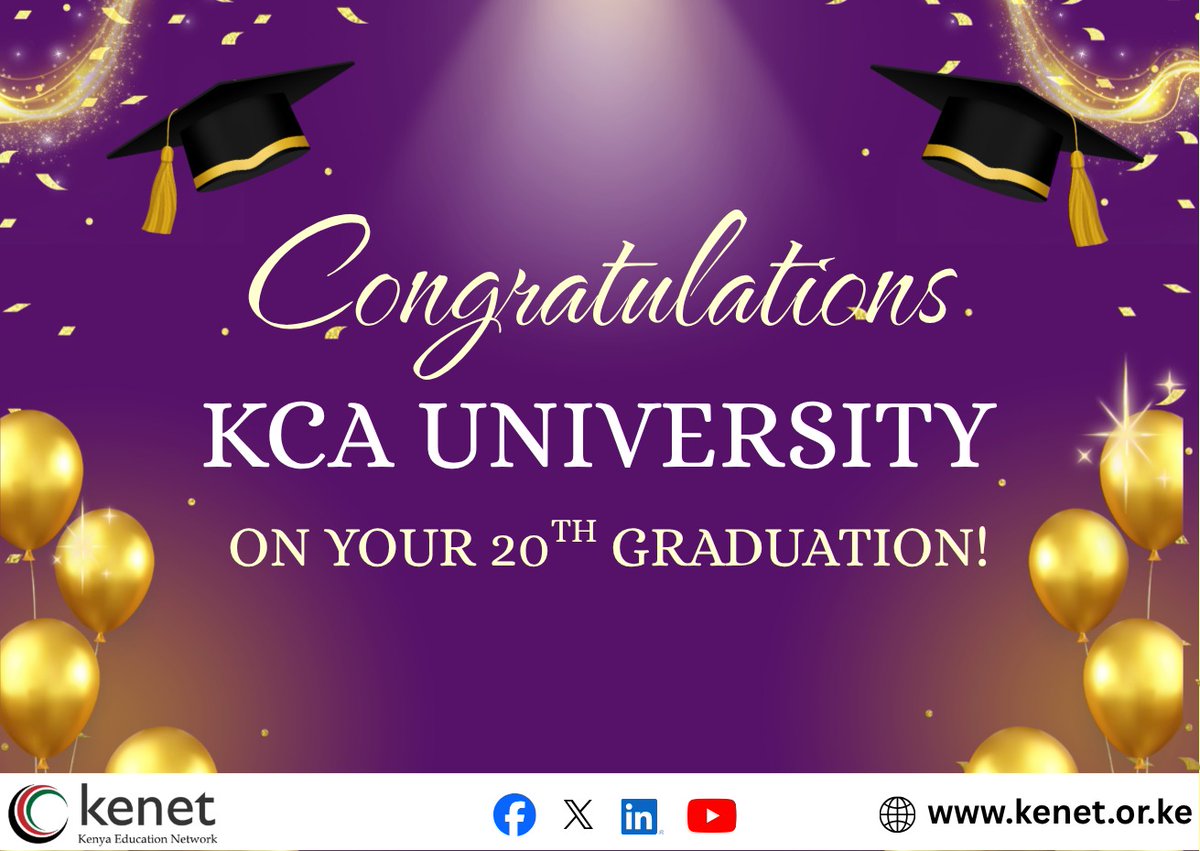 kenet_ke's tweet photo. Congratulations to @kcauniversity on your 20th Graduation Ceremony! We proudly celebrate the Class of 2026 on this remarkable achievement and wish you every success as you apply your knowledge, skills, and values to shape a brighter future for your communities, our nation, and the world.
#KENET #KCAU20thGraduation #Classof2026