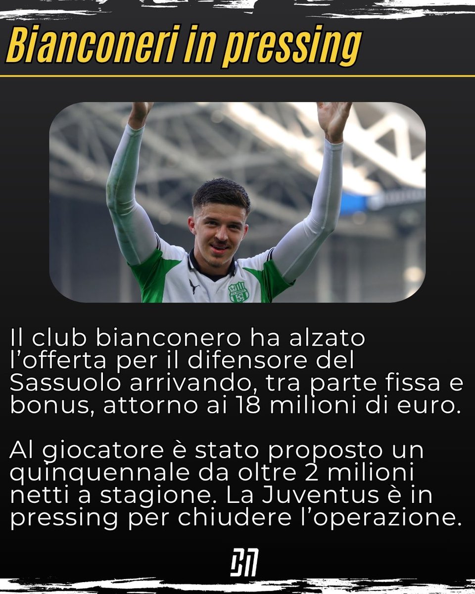 ilbianconerocom's tweet photo. La #Juventus insiste per #Muharemovic: ora l'offerta al Sassuolo è più alta 💰👀 https://t.co/StqeoHEO1y