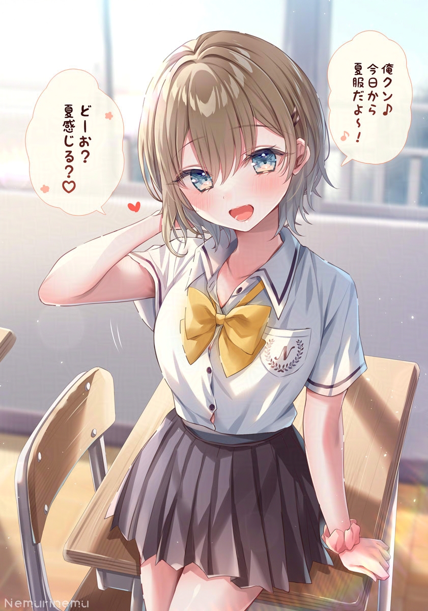 Nemuriris's tweet photo. 夏服を見せに来る
隣のクラスの白石さん（1/2） https://t.co/X5l35LB5qo