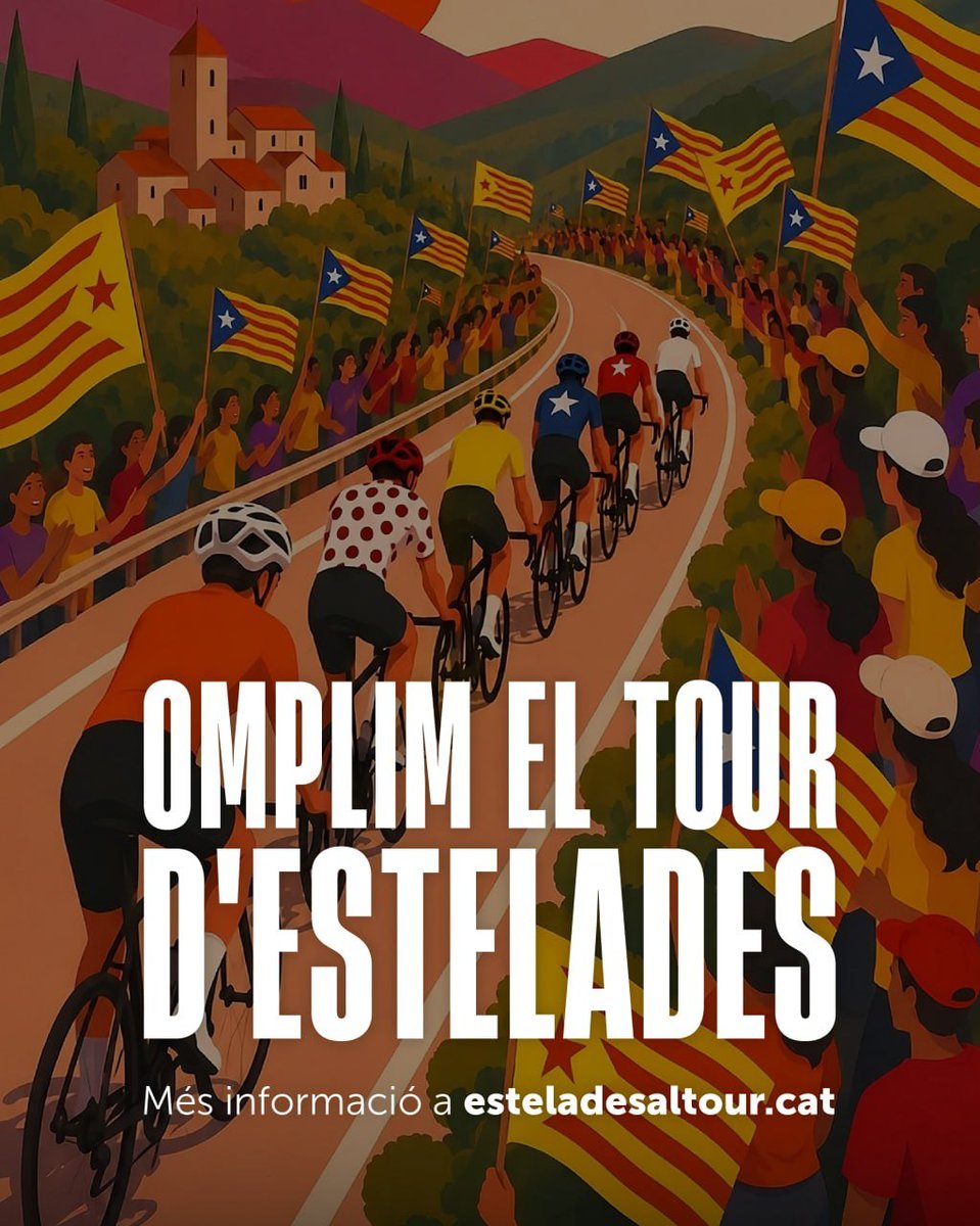 assemblea's tweet photo. 🚴ON SEREM AMB ESTELADES AQUEST TOUR?

📍Aquí teniu tots els punts de concentració i repartiment de cada etapa.

👉Compartiu-ho i mostrem al món la força de l'independentisme

🔗Tota la informació https://t.co/Numl6t8z4m https://t.co/XhUI7kulNR