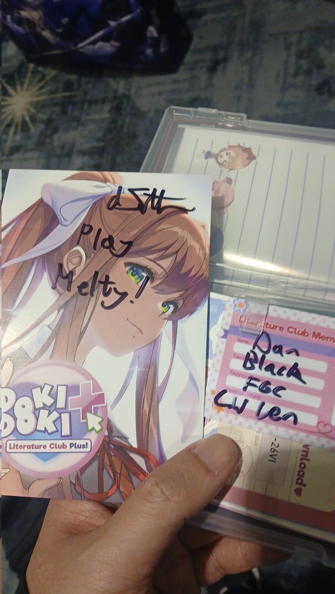 SehaiKun's tweet photo. Thanks Dan, the hours waiting in line I could had finished a run of your game was worth chatting with you and learning the Melty Blood/Tsukihime lore leading to DDLC. Great con great experience PLAY MELTY. @dansalvato @SerenityForge #DDLC #AnimeExpo https://t.co/fVKBmBRICb