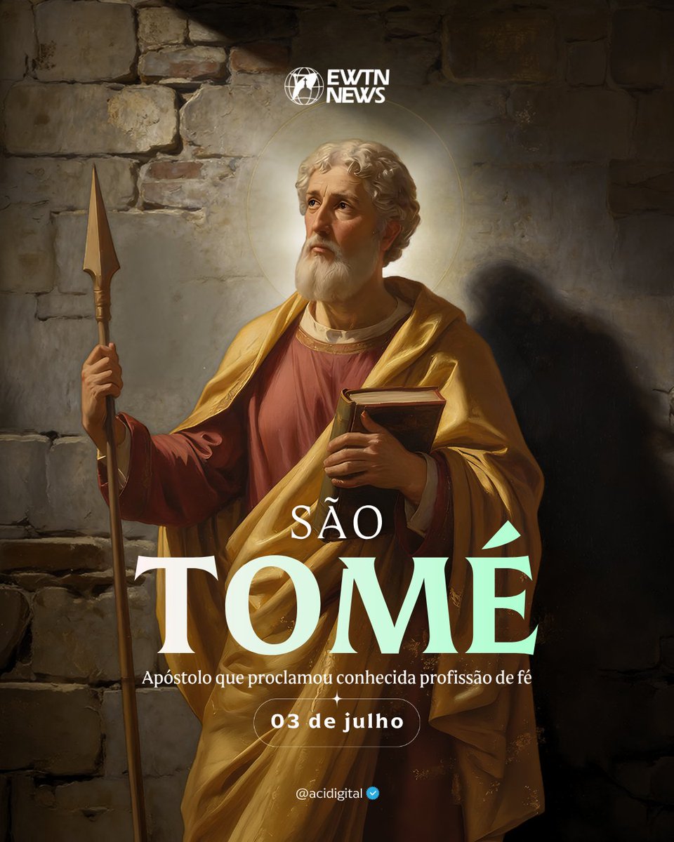 acidigital's tweet photo. Hoje (3), é celebrado são Tomé, recordado por ter duvidado da Ressurreição de Cristo até que o Senhor apareceu a ele, mostrando-lhe as chagas e o apóstolo fez uma profissão de fé, repetida muitas vezes até os dias de hoje. Mais tarde, veio a morrer como um grande mártir.

No evangelho de são João (20,19-29), Jesus ressuscitado apareceu aos seus discípulos quando as portas estavam trancadas, pôs-se no meio deles e disse-lhes: “A paz esteja convosco”.

Nesta ocasião, Tomé não estava presente e, quando seus companheiros lhe contaram que tinham visto o Senhor, ele duvidou. “Se não vir nas suas mãos o sinal dos pregos, e não puser o meu dedo no lugar dos pregos, e não introduzir a minha mão no seu lado, não acreditarei”, disse.

Oito dias depois, quando todos estavam novamente no mesmo lugar, inclusive Tomé, Jesus voltou a aparecer-lhes e repetiu a saudação: “A paz esteja convosco”.

Depois disse a Tomé: “Introduz aqui o teu dedo, e vê as minhas mãos. Põe a tua mão no meu lado. Não sejas incrédulo, mas homem de fé”. Tomé respondeu: “Meu Senhor e meu Deus!” Jesus disse: “Creste, porque me viste. Felizes aqueles que creem sem ter visto”.

São Tomé era judeu, natural da Galileia e um pescador. Jesus o escolheu como um dos doze Apóstolos e foi a ele quem o Senhor fez uma revelação especial na Última Ceia.

“Disse-lhe Tomé: ‘Senhor, não sabemos para onde vais. Como podemos conhecer o caminho?’ Jesus lhe respondeu: ‘Eu sou o caminho, a verdade e a vida; ninguém vem ao Pai senão por mim’” (Jo 14,5-6).

São Tomé pregou na Pérsia e região ao redor, Índia e Etiópia. A tradição diz que foi vendido como escravo para o rei indiano Gundafar, que buscava um arquiteto para construir seu palácio e sabia que o santo era conhecedor desta técnica.

O apóstolo pregou para a filha do rei sobre as vantagens da castidade e, por isso, foi aprisionado, mas milagrosamente escapou da prisão. No entanto, morreu como mártir na costa de Coromandel (Madrás - Índia). Ali foi descoberto seu corpo com marcas de lanças.

Séculos depois, seus ossos foram levados para Edessa e atualmente encontram-se na Catedral de Ortona (Itália).

São Tomé, rogai por nós! 🙏

📌 Siga @acidigital