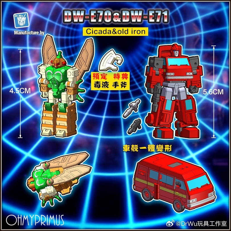 ohmyprimus's tweet photo. ⭐ [𝗣𝗿𝗲-𝗼𝗿𝗱𝗲𝗿] Dr Wu DW-E70 Cicada &amp; DW-E71 Old Iron ⭐️

https://t.co/kBMxjwu58R

#ohmyprimus #dewtoystore #transformers #drwu #cicada #oldiron #micromaster #ironhide #venom https://t.co/X8fUJdJdo1