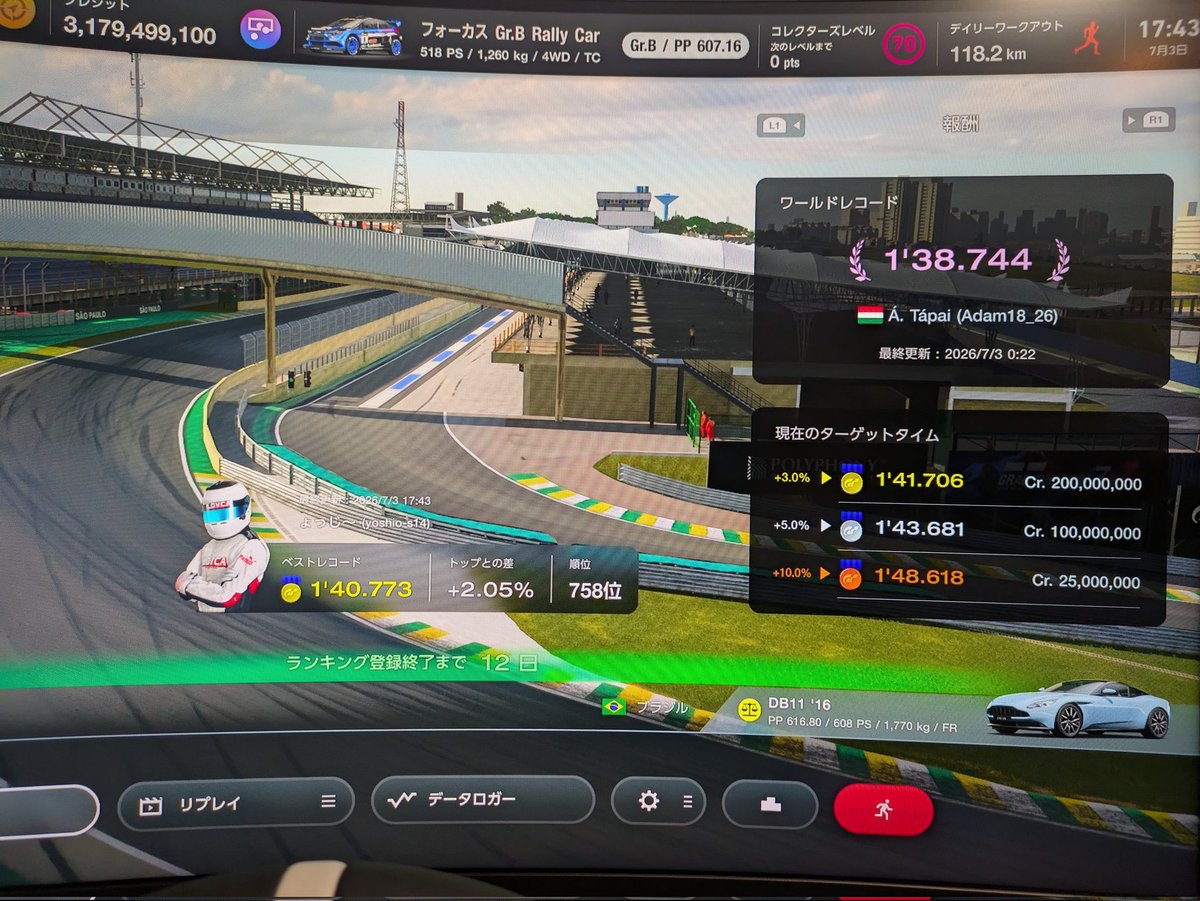 yoshiics14's tweet photo. データロガー大事ね…ジーと見てから2本目で、タイムUP 🥺🚗💨　ご飯が出来たので終了😑　あとは、次男にバトンタッチ🚗💨 #GT7 https://t.co/pjrIUefapw