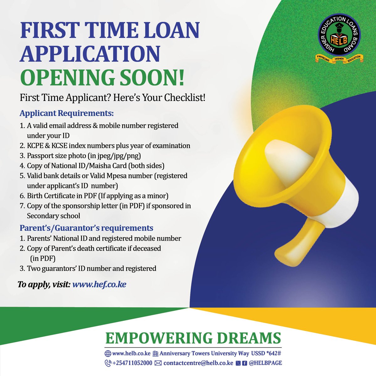 HELBpage's tweet photo. The countdown is on! ⏳
First-Time Applications are opening soon! 
Getting ready now can make your application process much smoother.
Stay tuned to our official channels for updates. In the meantime, check the poster below and get your application requirements ready. 
#EmpoweringDreams