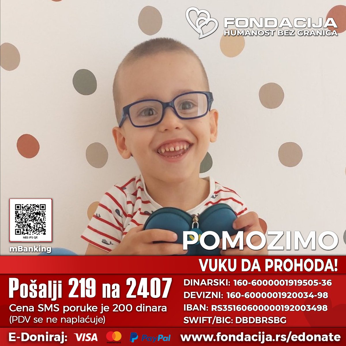 Vladano's tweet photo. Vuk je dete iz blizanačke trudnoće. Rođen je prevremeno. Na rođenju je ostao bez kiseonika...

Pomozimo!

🇷🇸 Pošalji SMS: 219 na 2407
https://t.co/tD6yQscNeb
(link za mobilne)

Skeniraj QR kod - mBanking

E-Doniraj - VISA, MasterCard, PayPal:
https://t.co/dusKAuCFXG https://t.co/1SUpYSqDeX