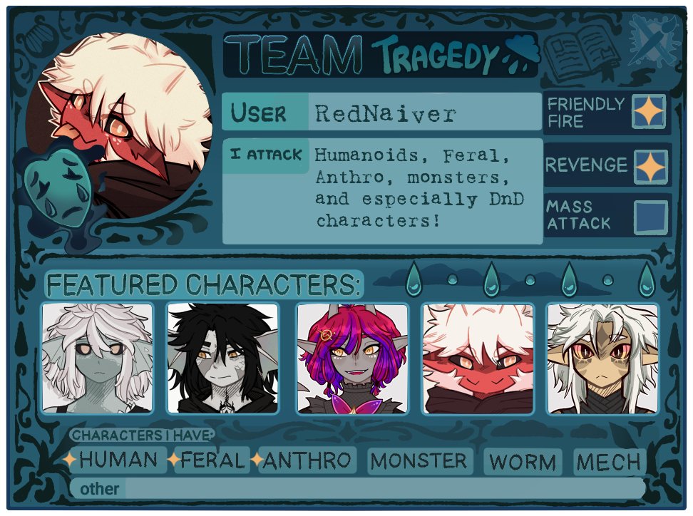 RedNaiver's tweet photo. My thread 🧵of this years Attacks for Artfight 2026!

focusing on character posters this year! #artfight #artfight2026 https://t.co/aH45U7C1uS