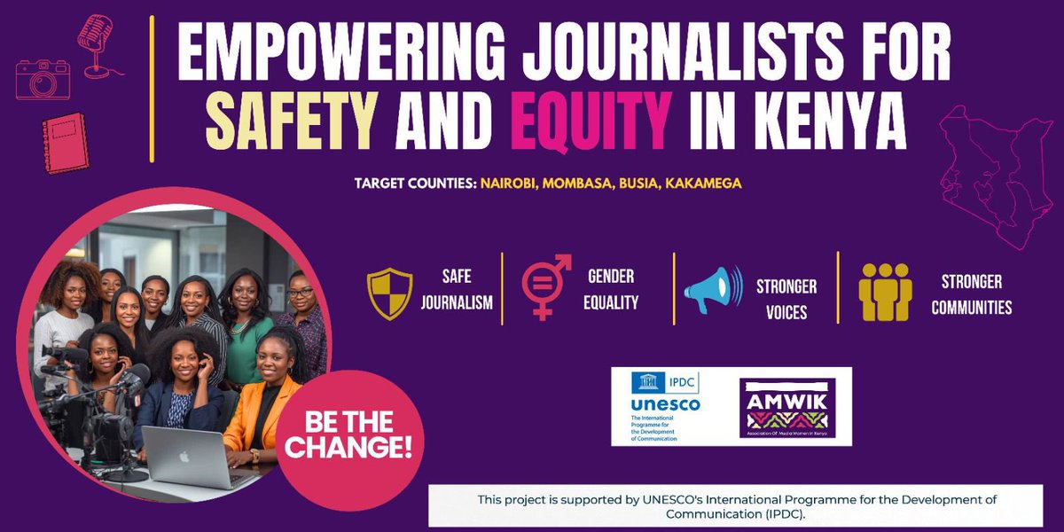 Bookten8's tweet photo. Women journalists deserve safety online and offline.
New AMWIK-UNESCO IPDC project rolling out across 4 counties.
#SafeSpacesKE https://t.co/CzhevUClVl