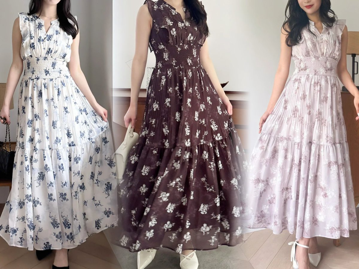 プリーツフラワーシフォンワンピース