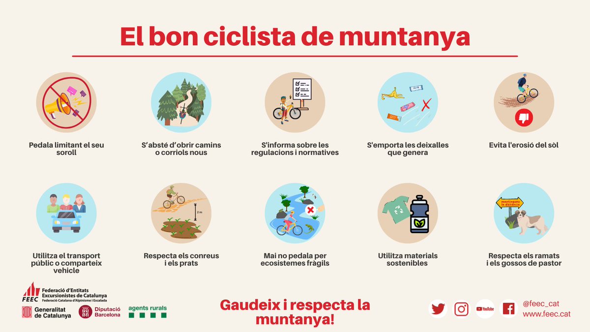 FEEC_cat's tweet photo. 🚵♀️ Si a l'estiu gaudeixes de la bicicleta de muntanya...
Recorda aquests consells per a conservar allò que ens envolta 🌱
#sentlamuntanya #sommuntanya #somnatura https://t.co/fXlxHe8z4X