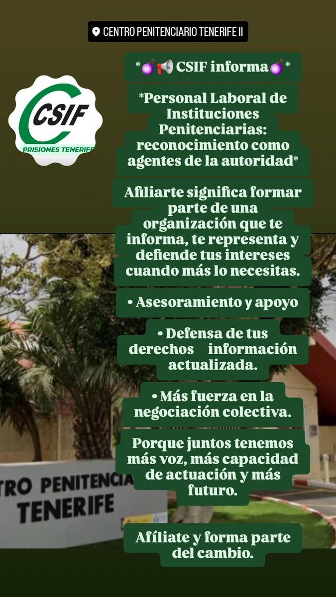 CSIFCPTenerife's tweet photo. CSIF TENERIFE PRISIONES... CODO CON CODO... TODO X TOD@S ES MÁS 💪🏻💪🏻💪🏻 https://t.co/ycBYTzFV9r