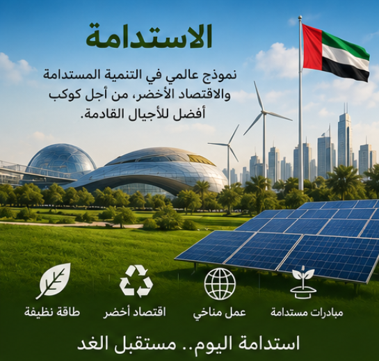 Hadeer_r1's tweet photo. الاستدامة في الإمارات ليست شعارًا، بل نهج عمل يمتد من مشاريع الطاقة النظيفة إلى المبادرات البيئية والشراكات المناخية العالمية، لترسيخ نموذج تنموي يحافظ على الموارد ويصنع مستقبلًا أكثر استدامة للأجيال القادمة.
#الإمارات #الاستدامة #الاقتصاد_الأخضر #الطاقة_النظيفة #العمل_المناخي https://t.co/2U1GbWmaDj