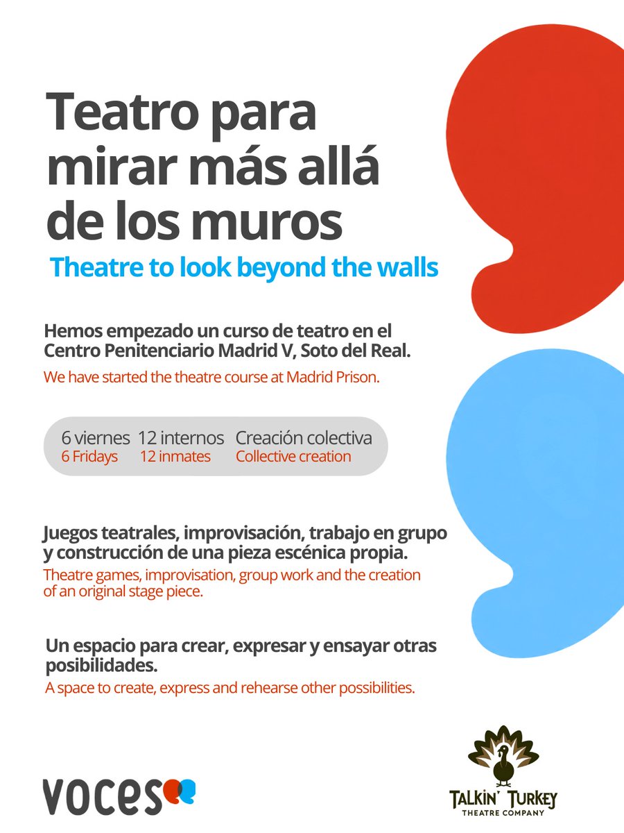 FVocesCD's tweet photo. Comenzamos el curso de teatro en el Centro Penitenciario Madrid V, Soto del Real. 🎭
Durante seis viernes, 12 internos crearán una pieza escénica colectiva.
El teatro no derriba los muros, pero permite soñar más allá de ellos. ✨
#Teatro #Reinserción #Prisiones #VOCES https://t.co/aHyCTkBrh5