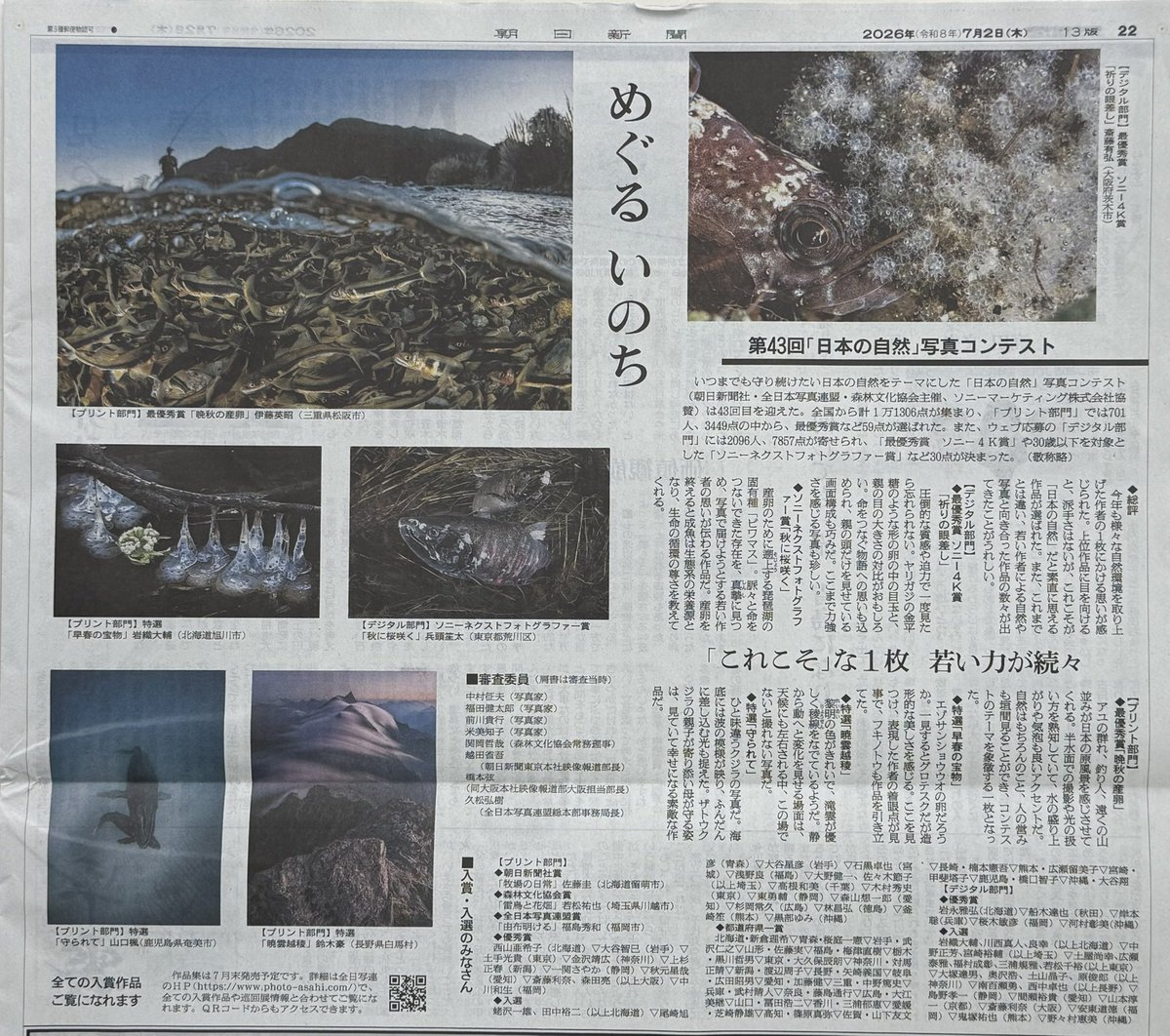 atomdiver's tweet photo. 第43回『日本の自然』写真コンテスト入賞🎊
プロアマ問わずのレベルの高いフォトコン📷
初めて応募して都道府県一賞いただきました🏆
表彰式は朝日新聞本社
巡回展は17日からソニー銀座、福岡、大阪、名古屋、札幌などなど

https://t.co/YMNdFRZycN https://t.co/wWH5OE4Osk
