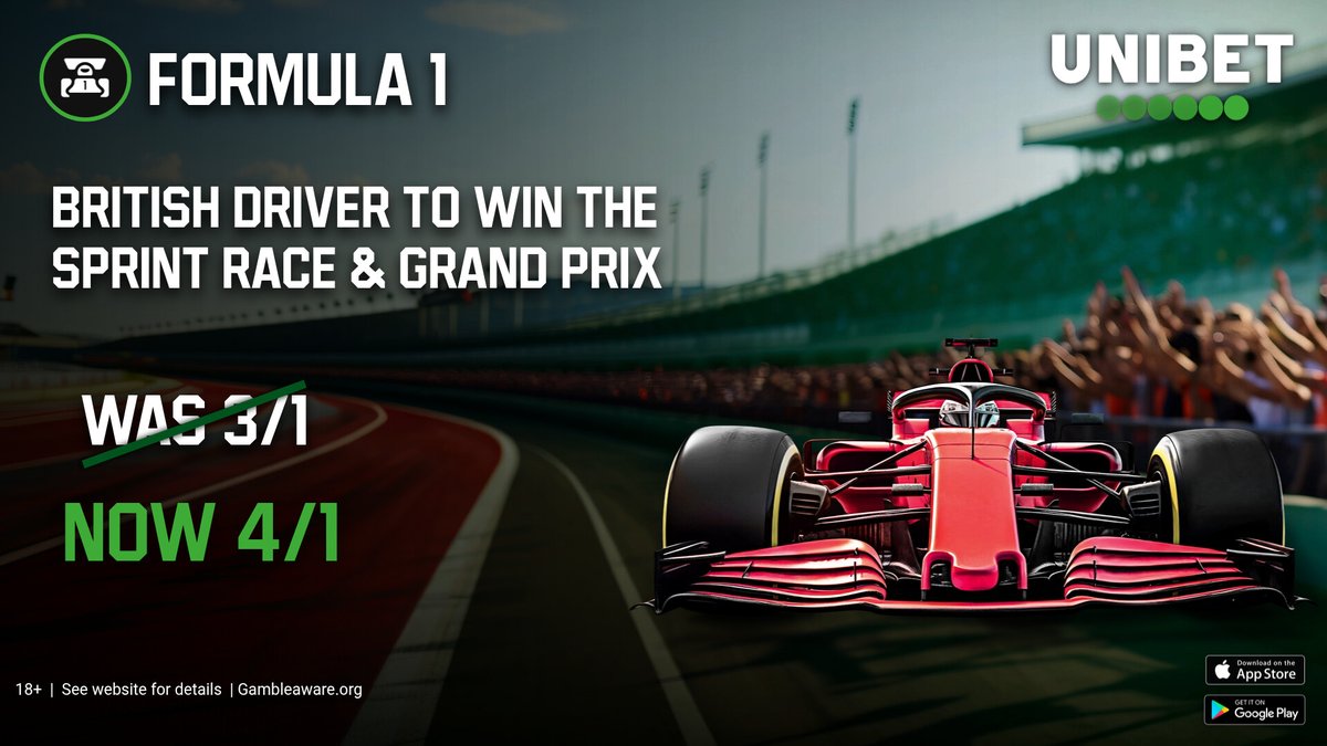 unibet's tweet photo. 🏁 It's British Grand Prix weekend!

We have boosted a British Driver to win the Sprint &amp; the Grand Prix to 4/1 ➡️ https://t.co/yHSiWj7lbP #F1 #Forumla1 #BritishGP #Silverstone https://t.co/Q96XdpVbwf