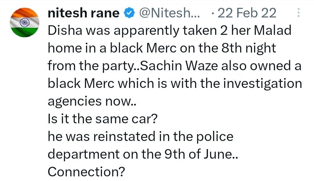 Yasmin2186's tweet photo. @NiteshRane said #DishaSalian was taken to her Malad home in a black Merc on the 8th June night from the party.

An unregistered black Merc was seen outside Sushant's house on 14June. Is it the same Sachin Vaze car? This car was on sale post 14June at 'Motor Singh'. @CBIHeadquarters 🦜
@DoPTGoI @IPS_Association
Ranes Statement In SSRCase
#JusticeForSushantSinghRajput 
#JusticeForDishaSalian